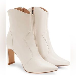 New Womens Western Ankle Boots High Heels Slim Block Pointed Toe